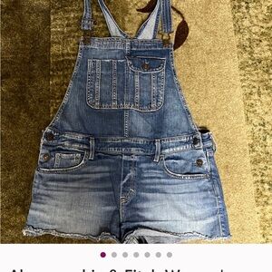 Abercrombie & Fitch Women's Size L Denim Short Overalls Bib Distressed